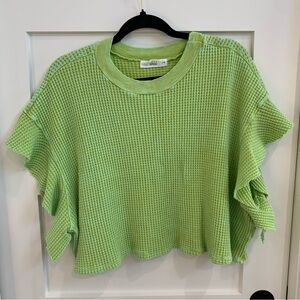 TALULAH Waffle Knit Flutter Sleeve Crop S